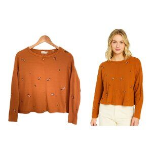 Altar’d State Shirt Women Medium Burnt Orange Thermal Embroidered Floral Flowers